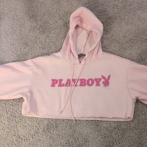 PLAYBOY Light Pink Cropped Hoodie